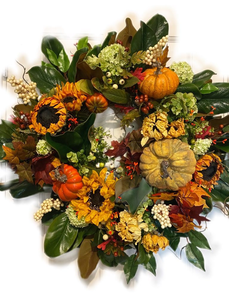 Pumpkin and sunflower wreath